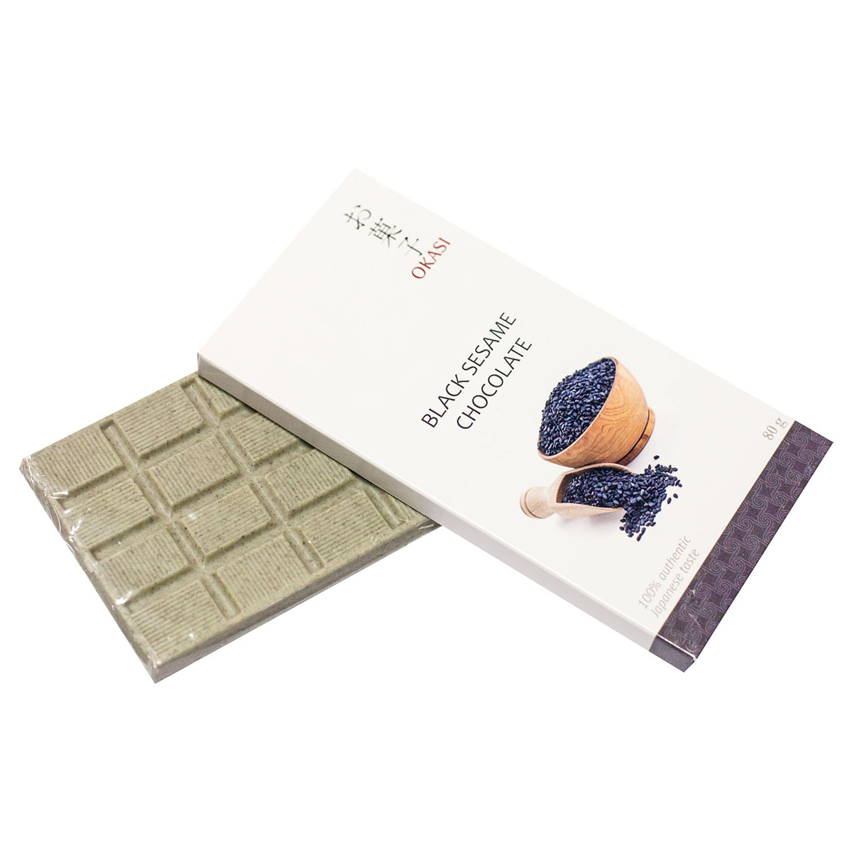 Шоколад Okasi с черным кунжутом, плитка, 80 г (уцененный товар)