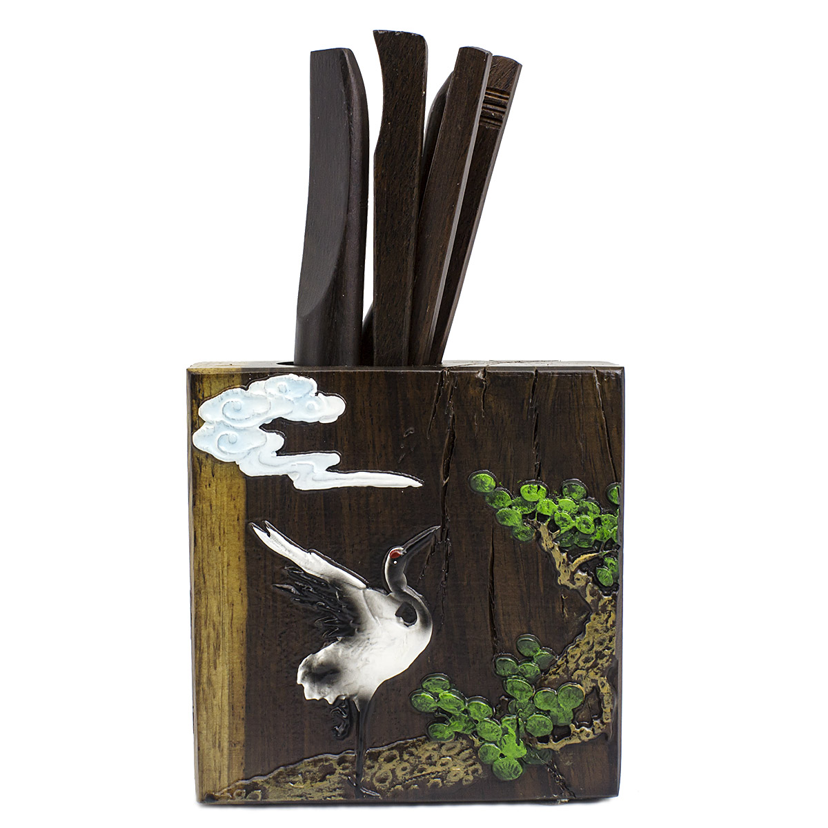 Инструменты для чайной церемонии "Китайская цапля", черное дерево