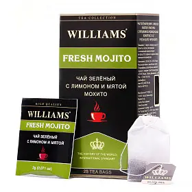 Чай зеленый с лимоном и мятой Fresh Mojito, Williams, в фильтр-пакетах, 25 шт х 2 г