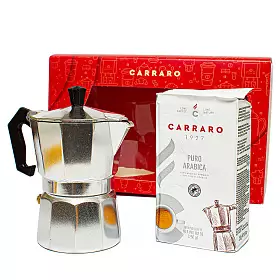 Подарочный набор кофе Carraro Puro Arabica 250 г, кофеварка Italco Express