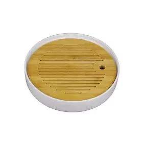 Чабань круглая светлая (бамбук и фарфор), 24х24х5 см