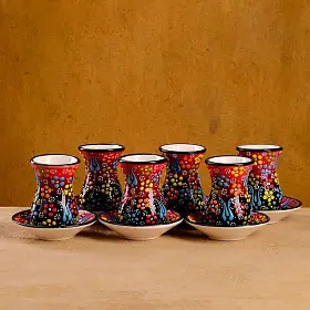 Набор стаканов армуды с блюдцем "Рельеф красный", 120 мл, 6 шт