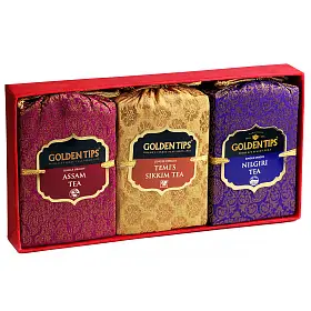Набор чая Подарок Индии 3 (Ассам, Сикким, Нилгири), мешочки в карт. коробке, Golden Tips, 300 г