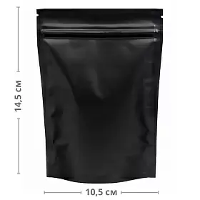 Пакет дой-пак металлизированный с замком зип-лок, черный матовый, 105х145+(30+30)