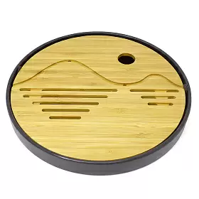 Чабань круглая из бамбука с чёрной пластиковой подставкой "Пейзаж", 20.2 х 2.2 см