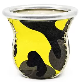 Калабас стекло "Жёлтые пятна", кожаная оплетка, 180 мл