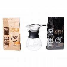 Набор, кофейник 400 мл + 2 упаковки зернового кофе Coffee Turca 250 г