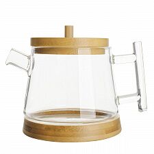 Чайник стеклянный с бамбуковой подставкой и крышкой, 500 мл