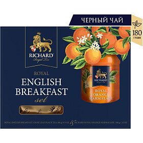 Черный чай Richard "Royal English Breakfast Set" 180 г + джем, 340 г